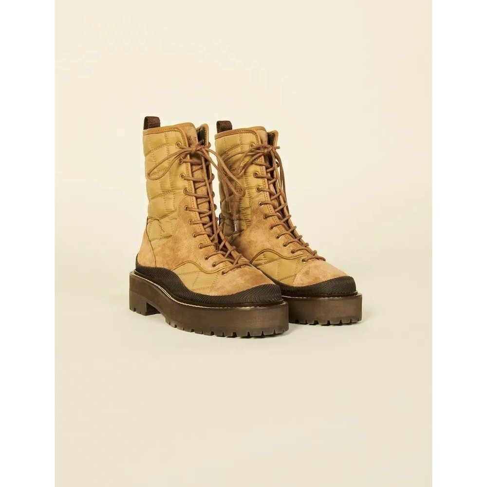 S9 NWT $495 MSRP Sandro Telanes Quilted Platform Boots - Camel